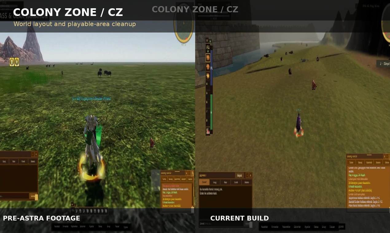 Before and after comparison of the Colony Zone faction PvP environment.