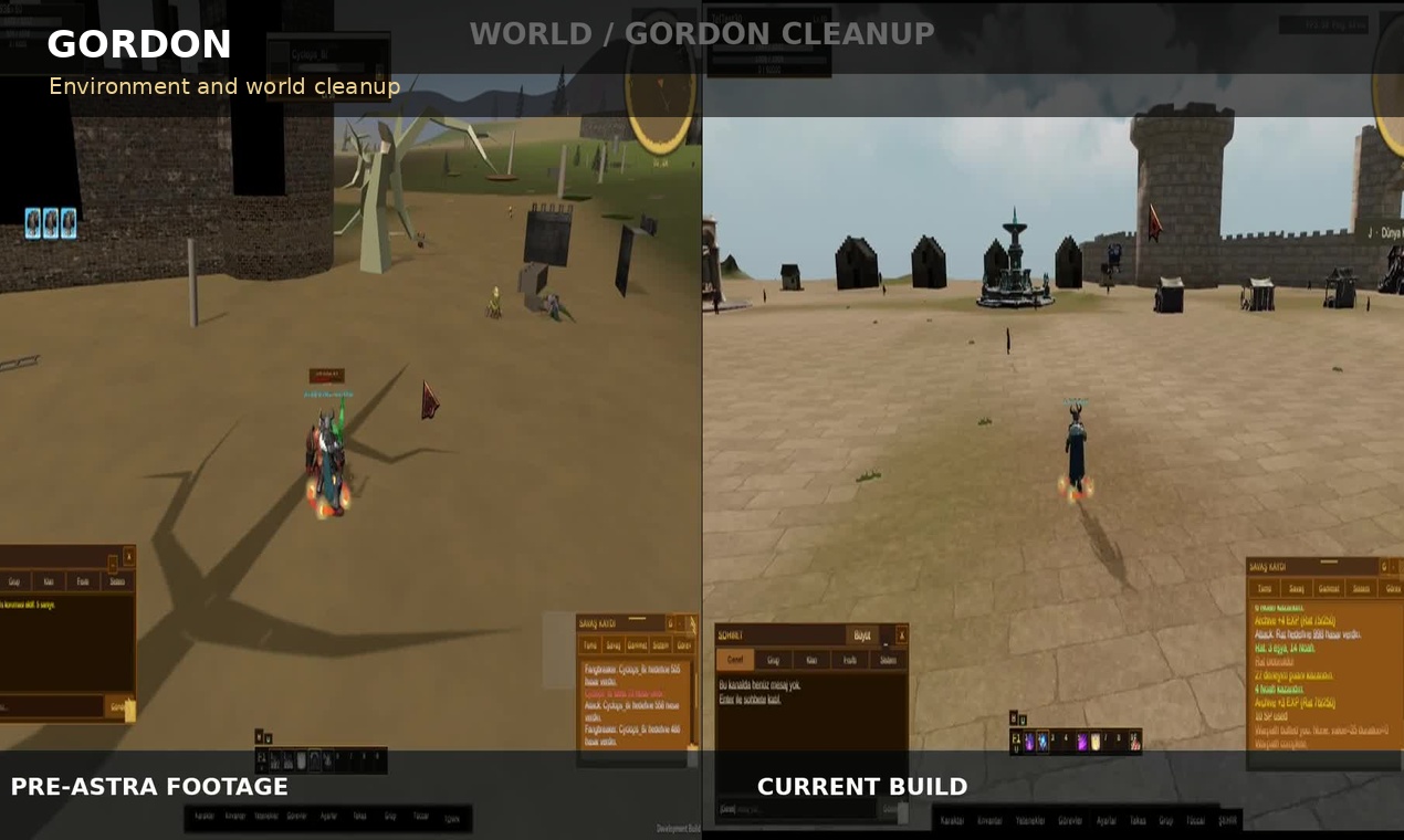 Before and after comparison of world layout work in the Gordon area.